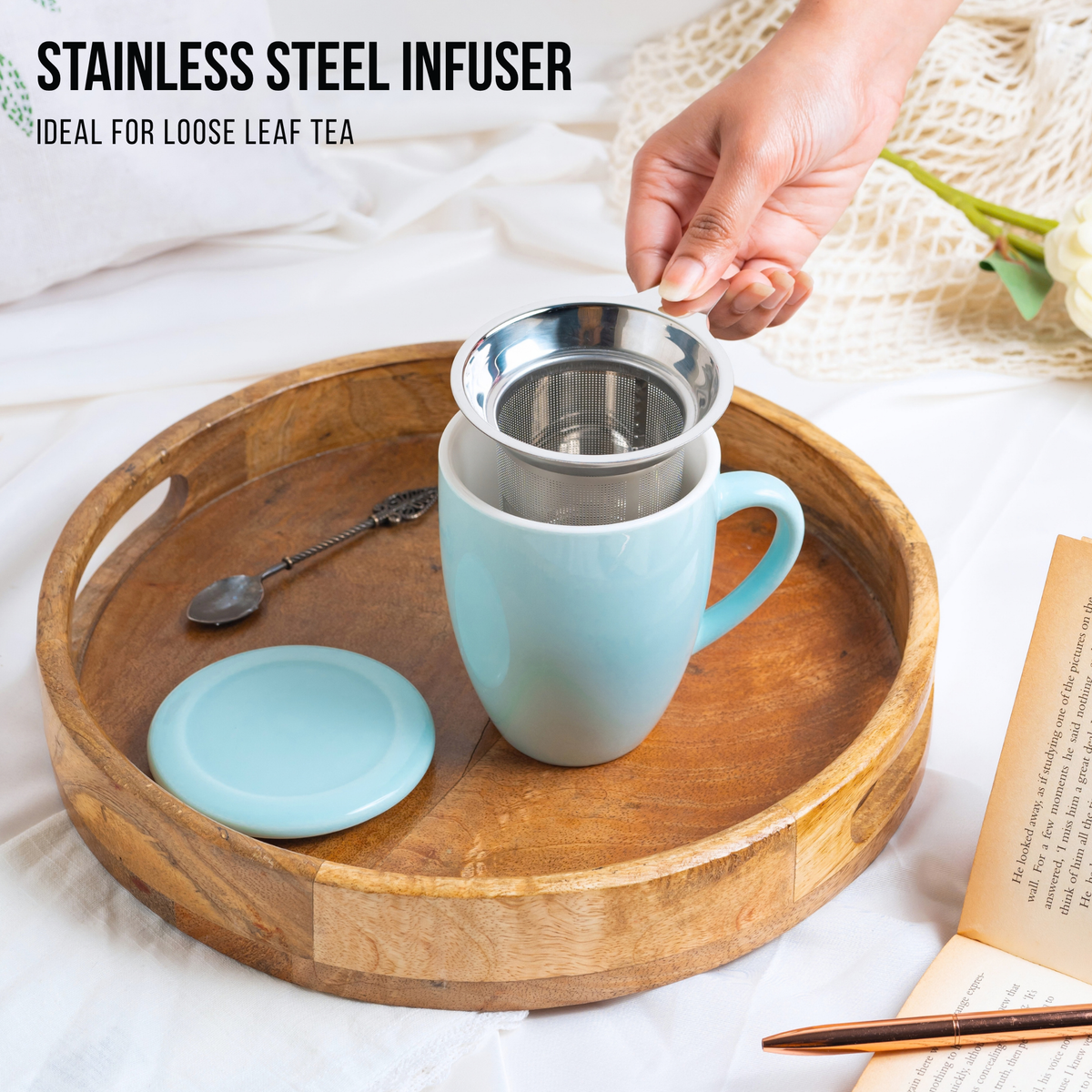 Artisan Ceramic Tea Mug with Infuser, Blue - 300ml