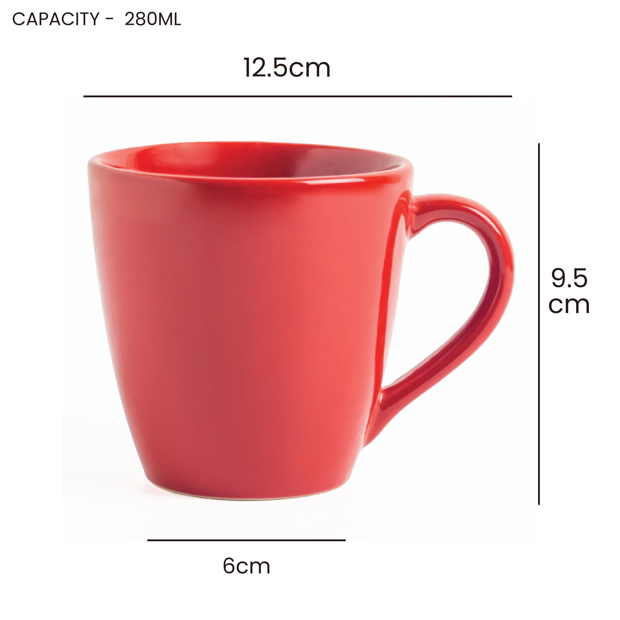 Artisan Ceramic Coffee Mug 280ml - Scarlet ( Set of 4 )