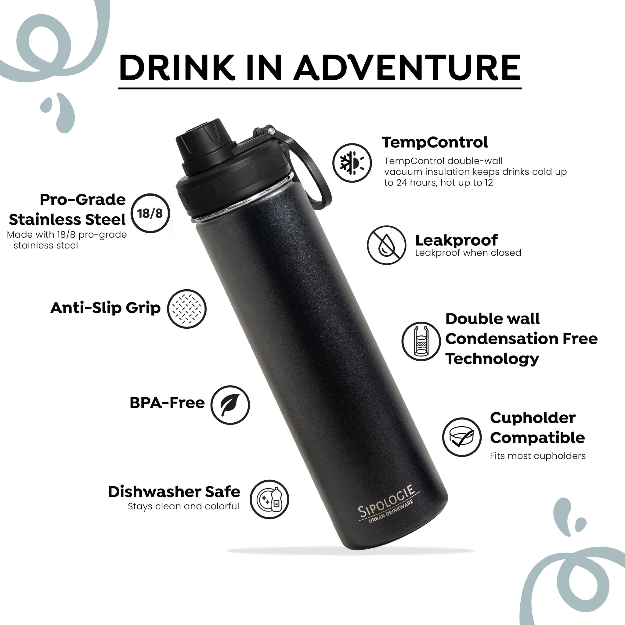 HydraFlow Insulated Bottle, Black - 720ml