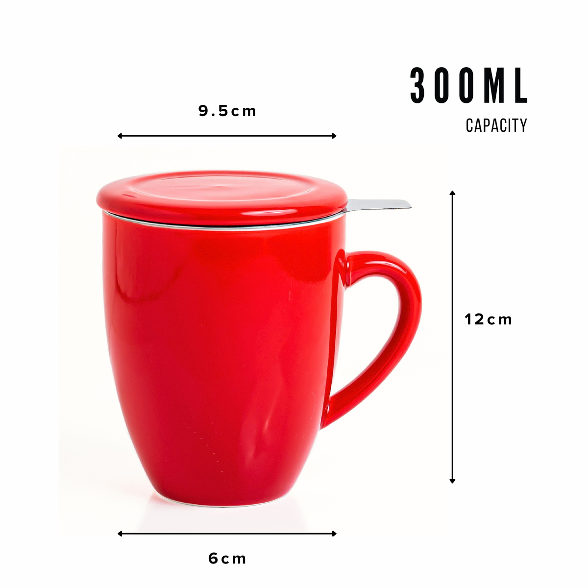 Artisan Ceramic Tea Mug with Infuser, Red - 300ml