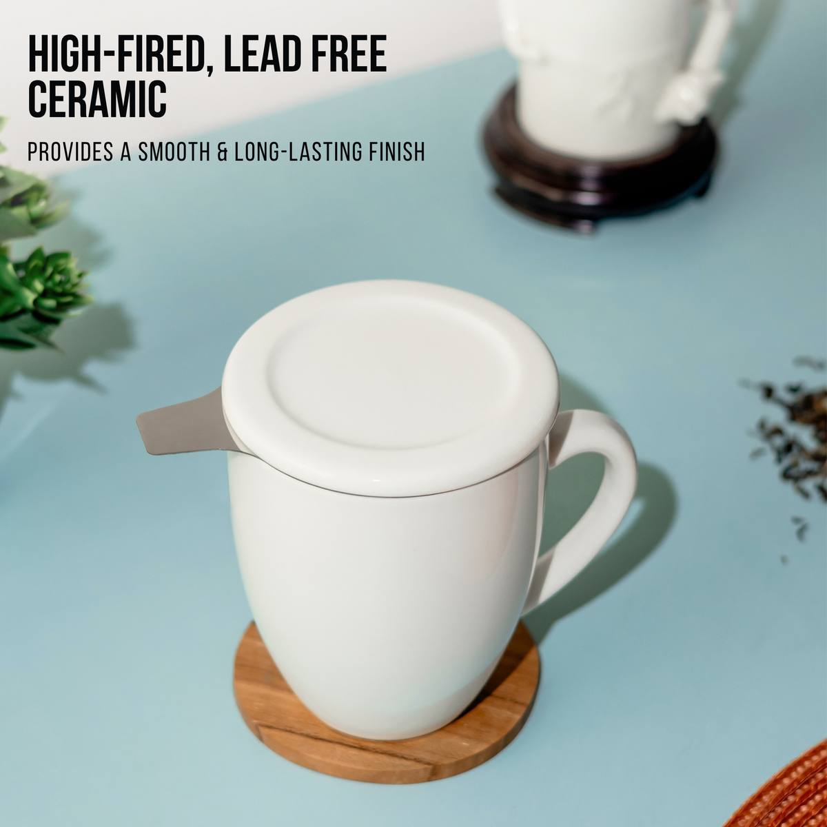 Artisan Ceramic Tea Mug with Infuser, White - 300ml