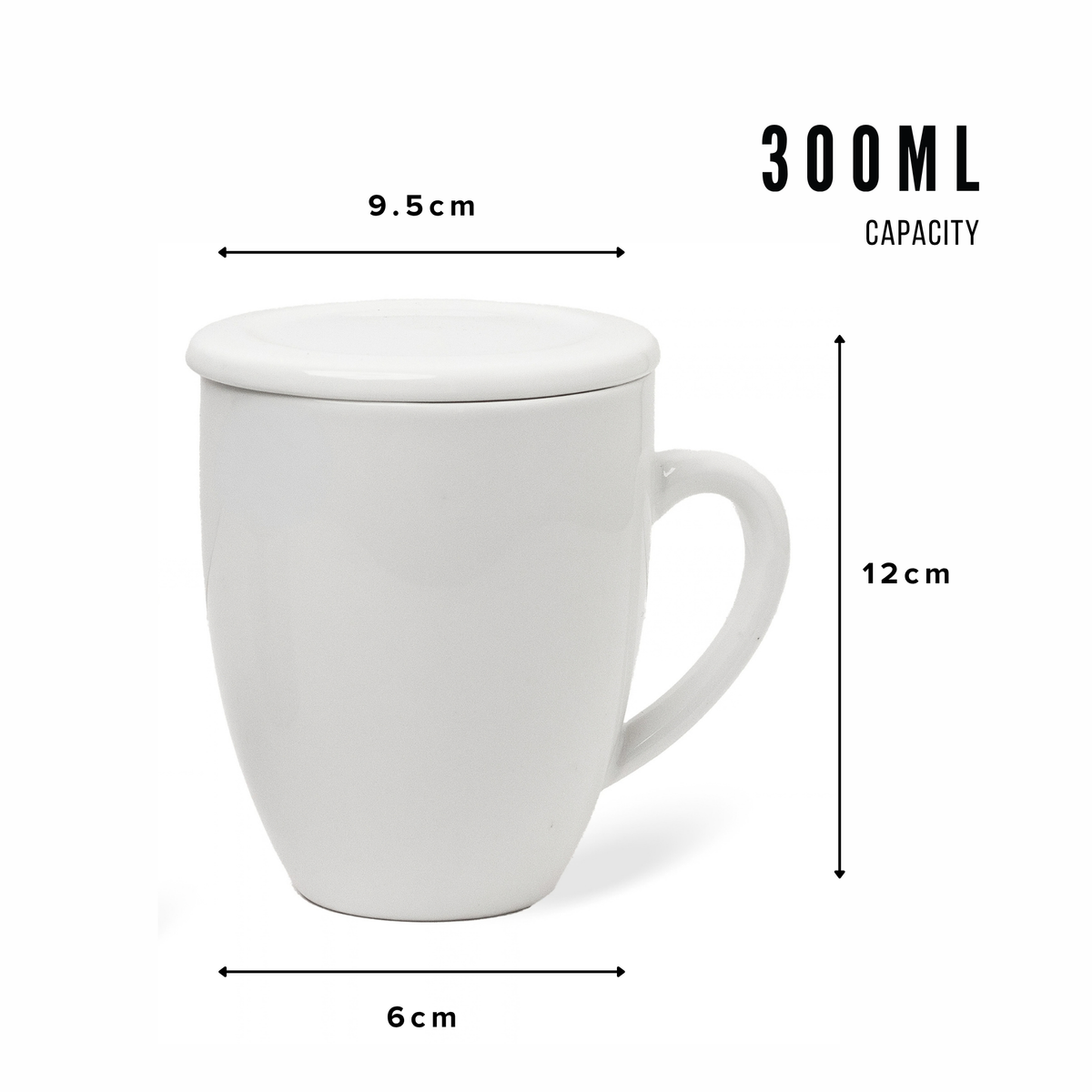 Artisan Ceramic Tea Mug with Infuser, White - 300ml