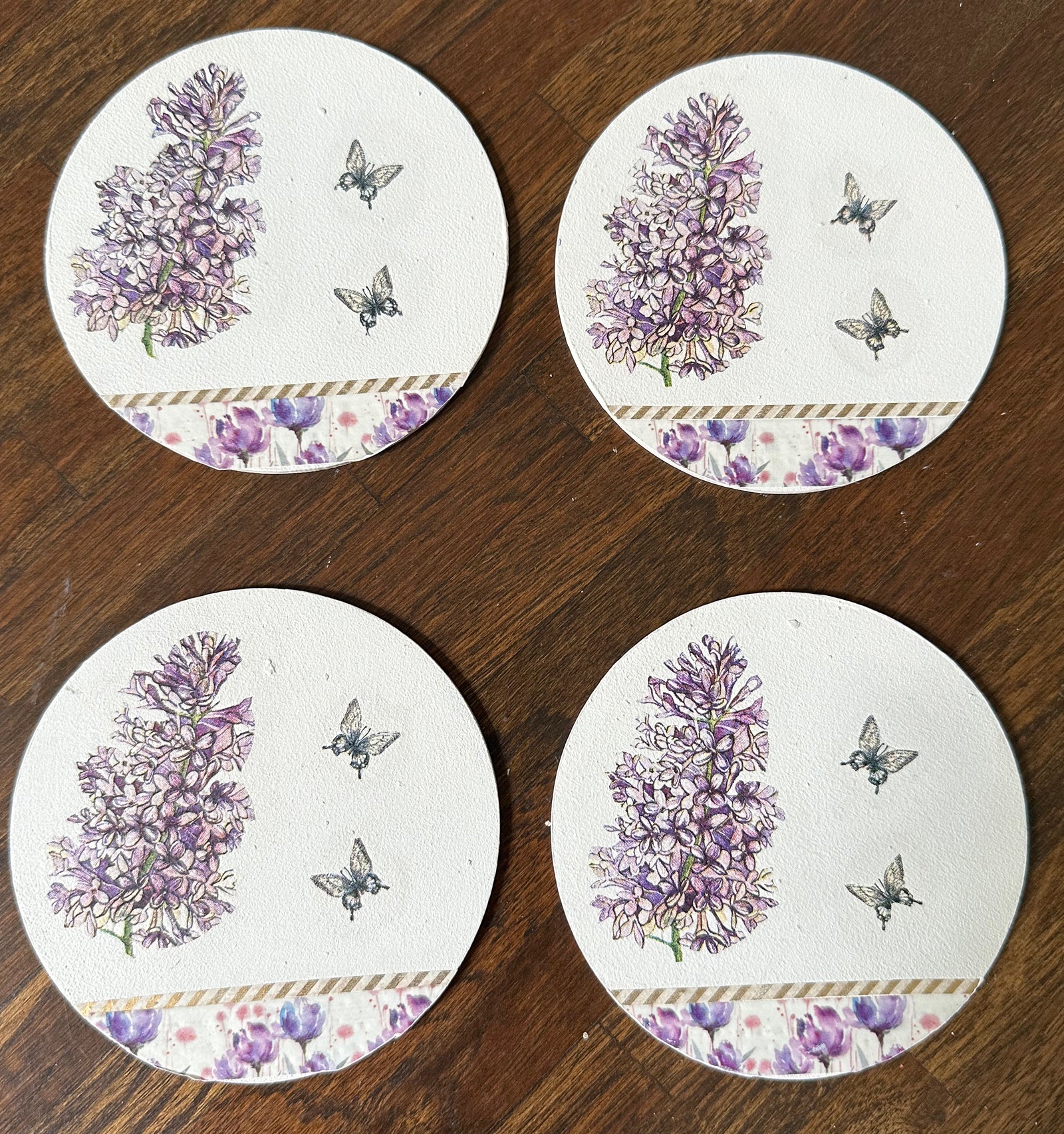 B&B Coasters with Purple Flowers, Set of 4
