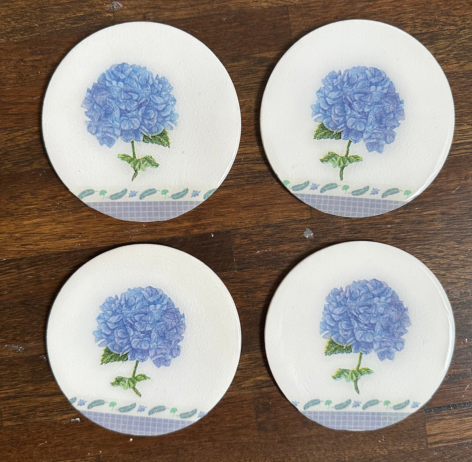 B&B Blue Hydrangea Coaster, Set of 4