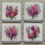 B&B Square Coasters with Pink/Purple Bunch Flowers, Set of 4