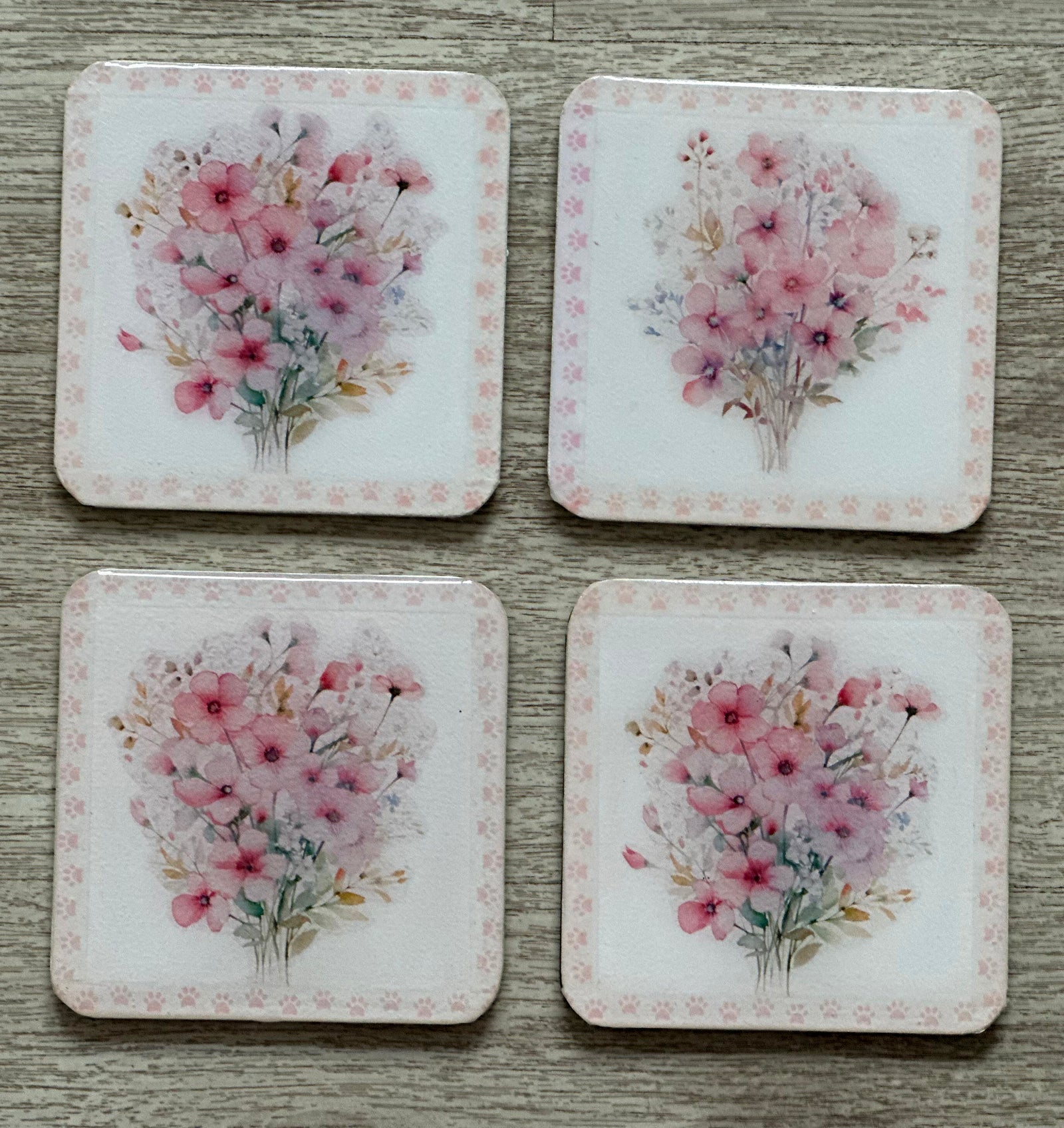 B&B Coasters with Pink Flowers, Set of 4