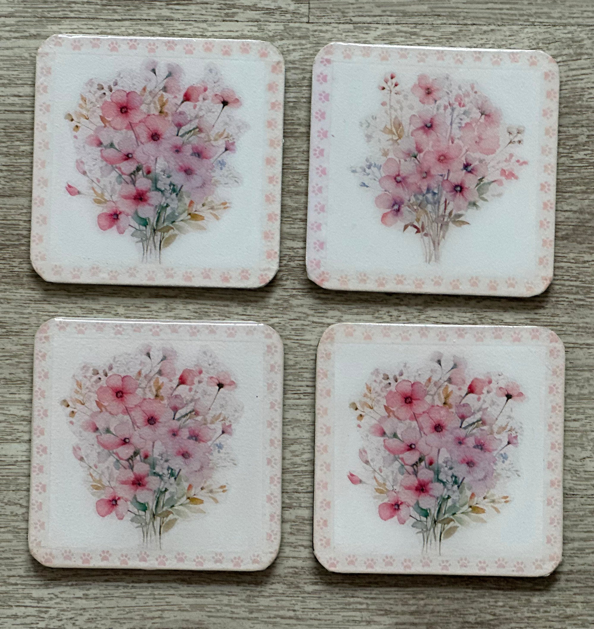 B&B Coasters with Pink Flowers, Set of 4