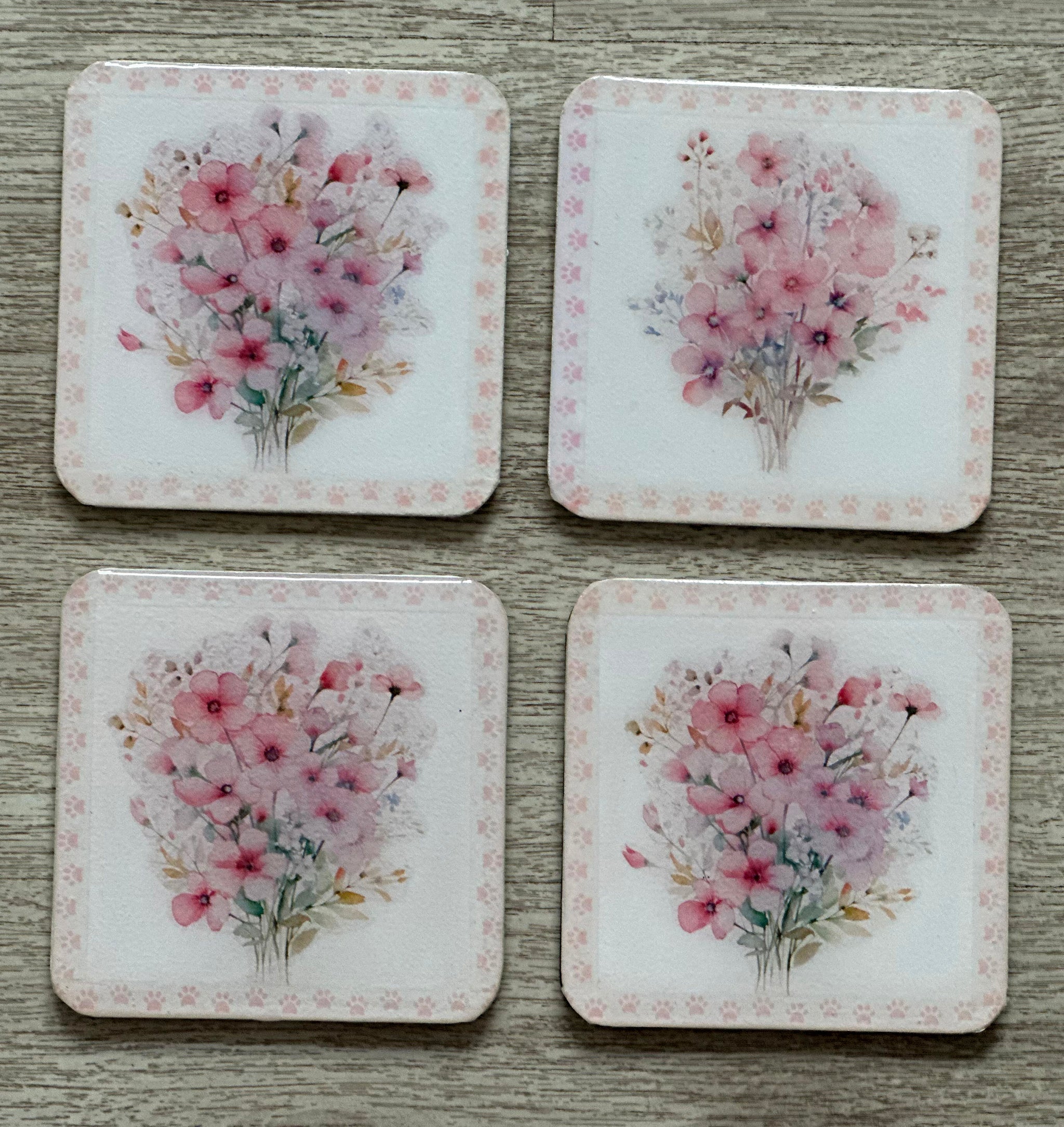 B&B Coasters with Pink Flowers, Set of 4