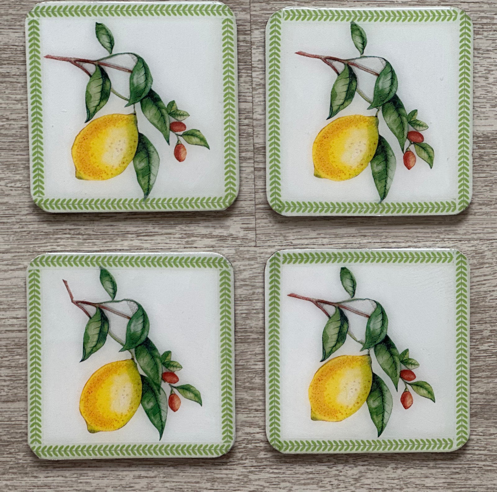 B&B Square Coasters with Lemons, Set of 4