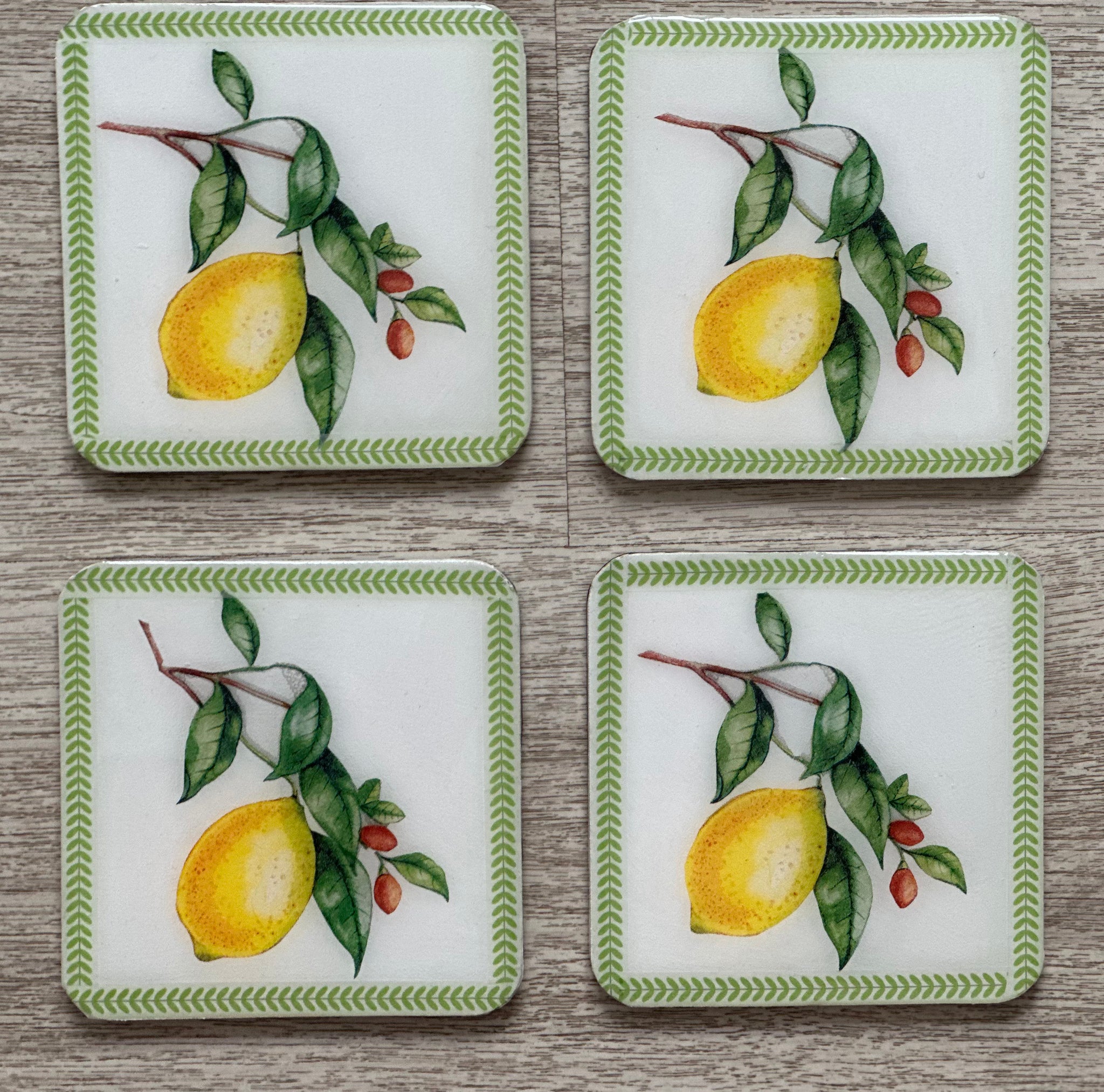B&B Square Coasters with Lemons, Set of 4