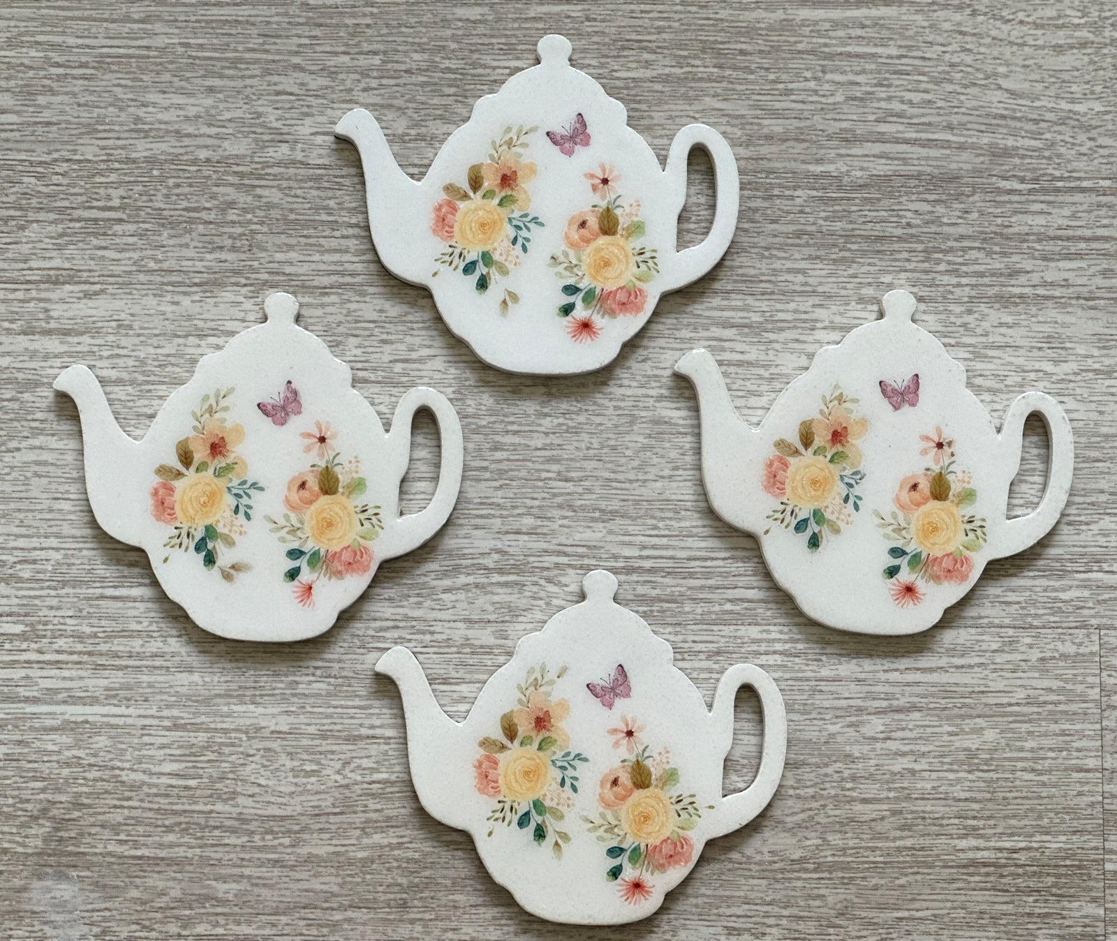 B&B Teapot Coaster with Flowers, Set of 4