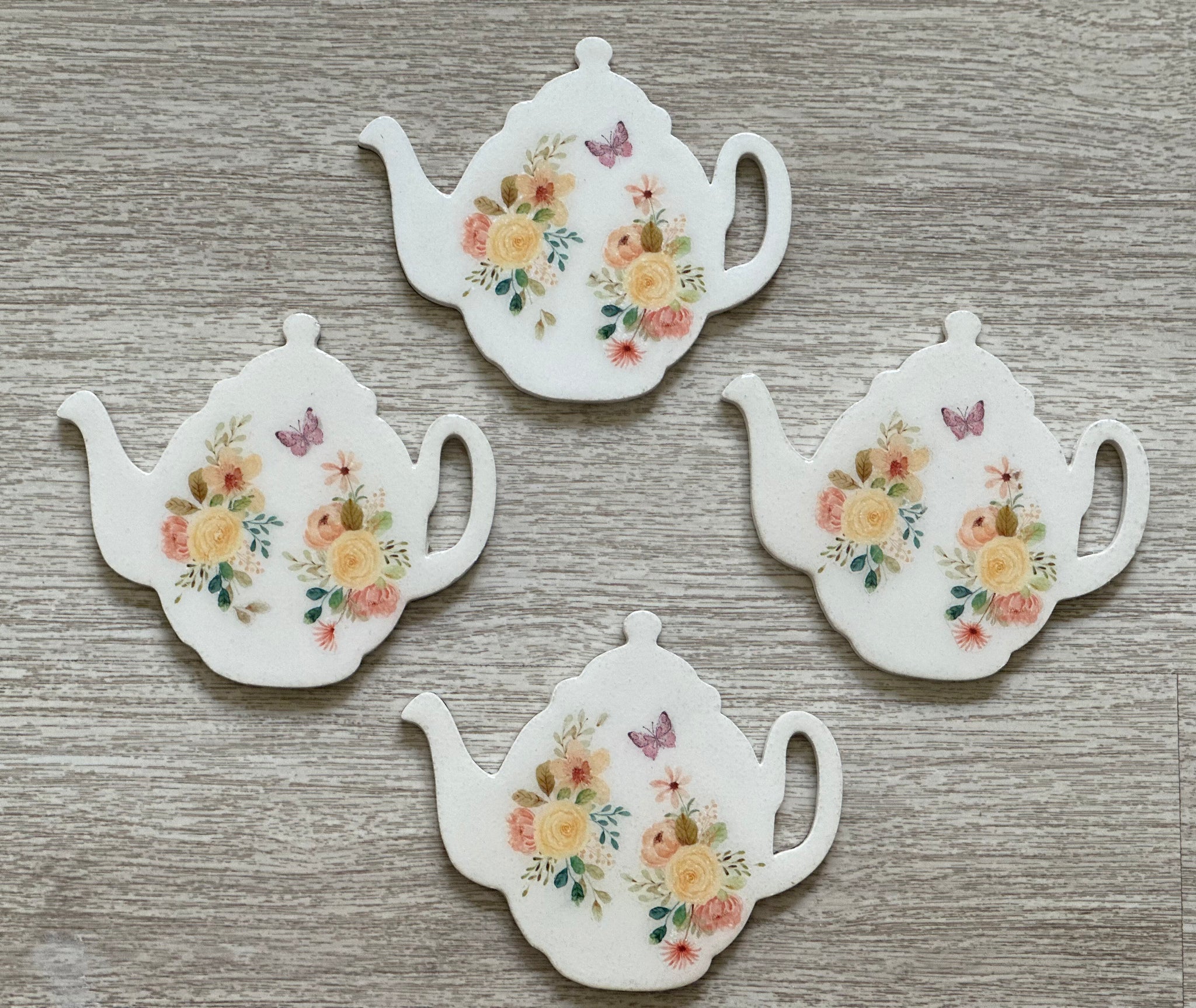 B&B Teapot Coaster with Flowers, Set of 4