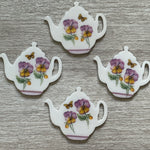 B&B Teapot Coasters with Pansy Flower, Set of 4