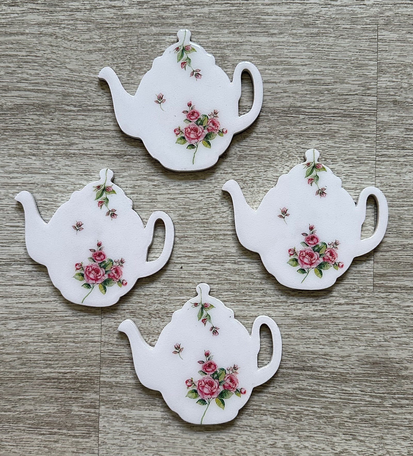 B&B Teapot Coasters With Roses, Set of 4