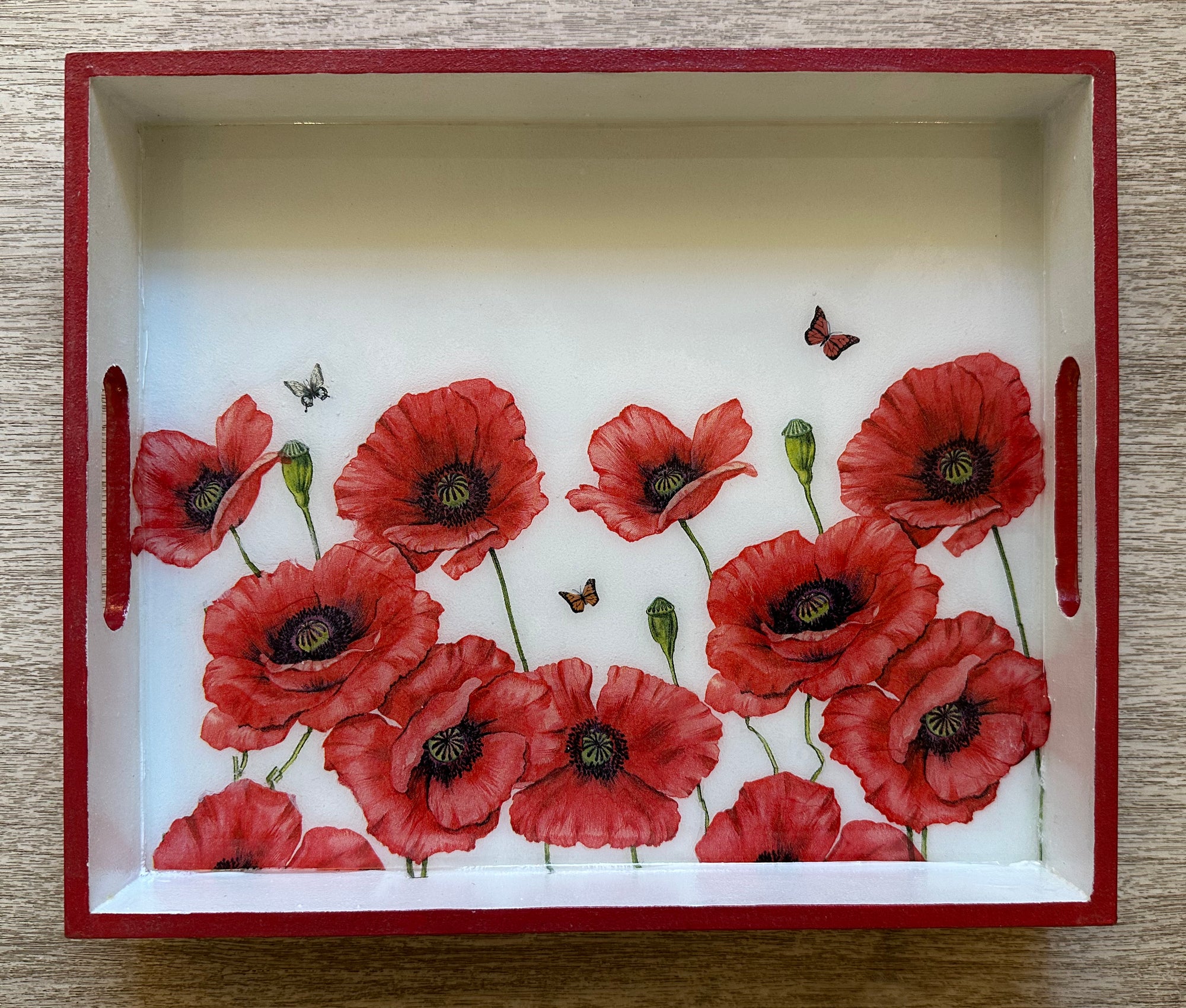 B&B Rectangular Tray with Red Poppy Flowers (12" X 10")