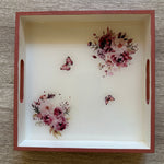 B&B Rectangular Tray with Magenta Flowers ( 10" X 10" )