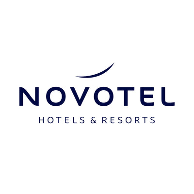 Novotel Hotels & Resorts logo in dark blue on a solid white background.