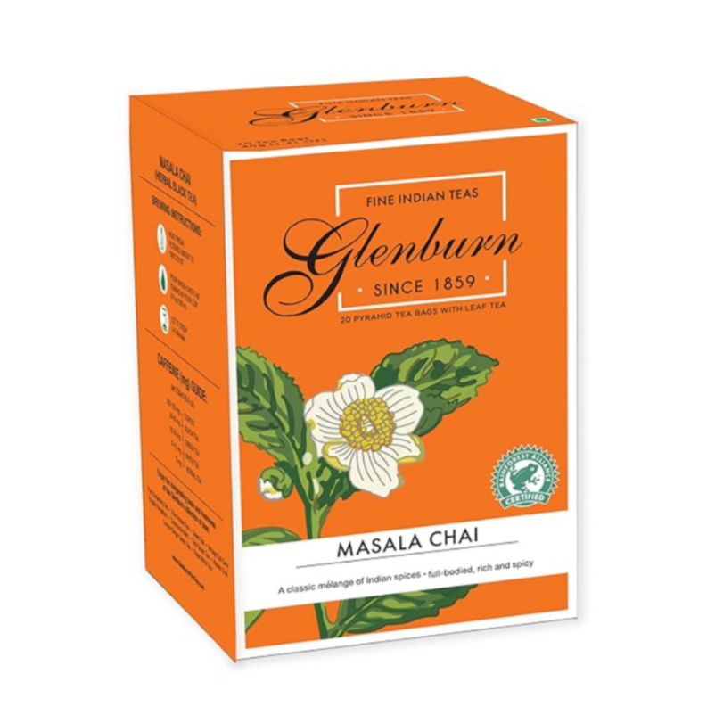 Glenburn Masala Chai tea box on a white background