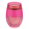 Pink wine tumbler with a clear base on a white background