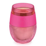 Pink wine tumbler with a clear base on a white background