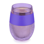 Purple wine tumbler with clear top on a white background