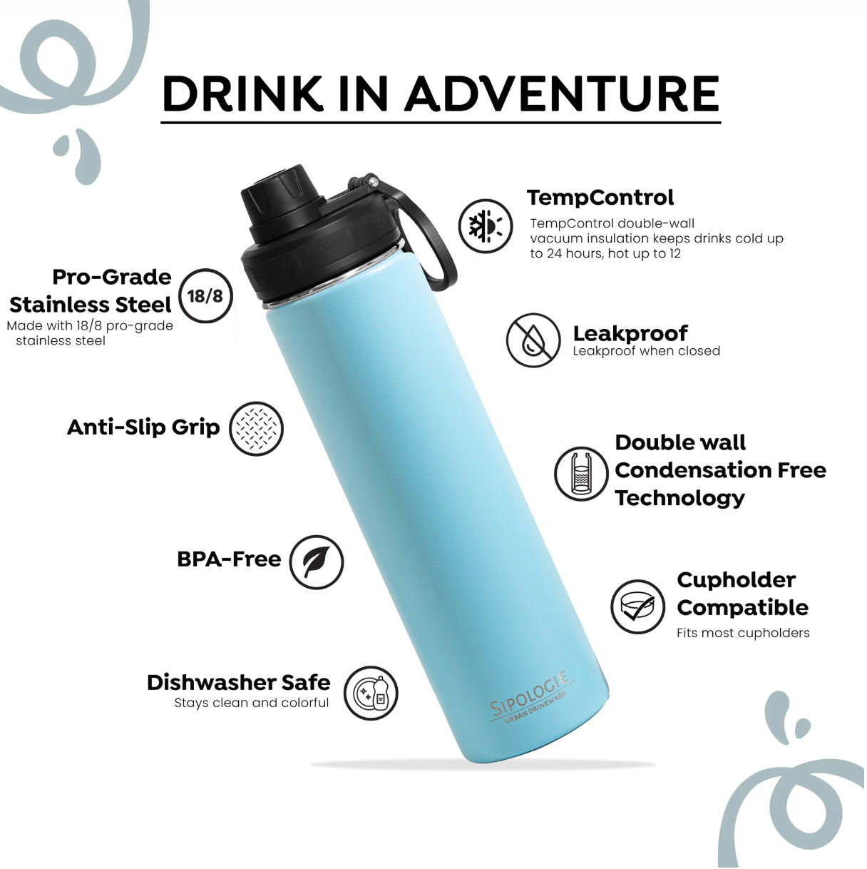 HydraFlow Insulated Bottle, Lagoon Blue - 720ml (Personalised)