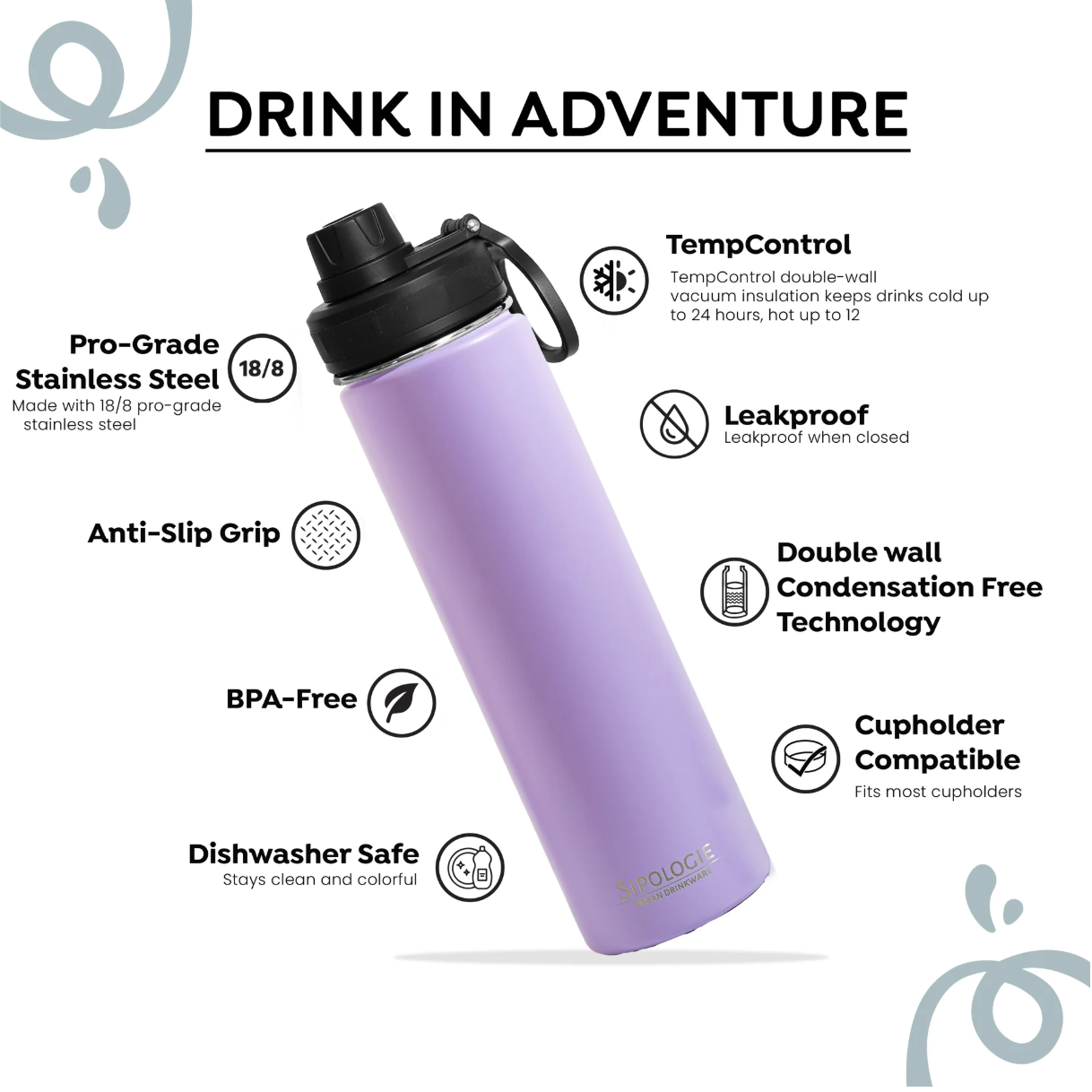 HydraFlow Insulated Bottle, Lilac - 720ml (Personalised)