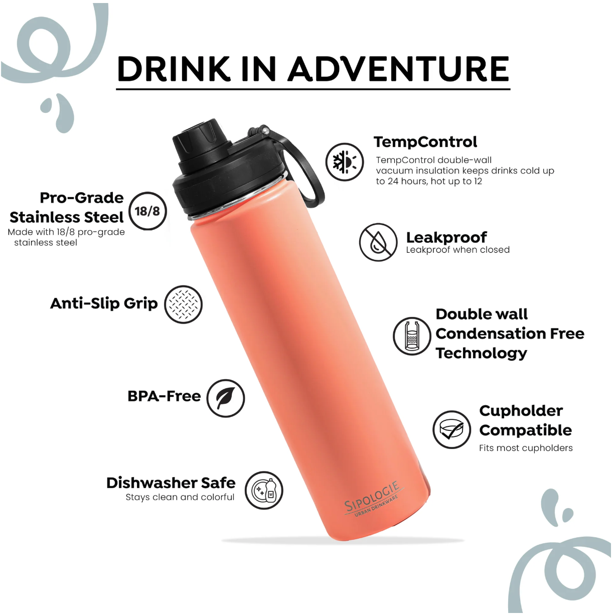 HydraFlow Insulated Bottle, Coral - 720ml (Personalised)
