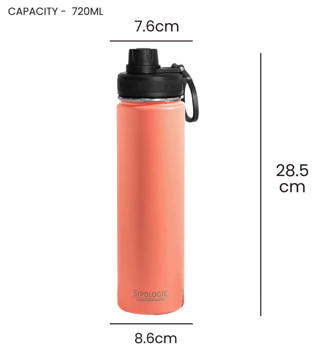 HydraFlow Insulated Bottle, Coral - 720ml (Personalised)