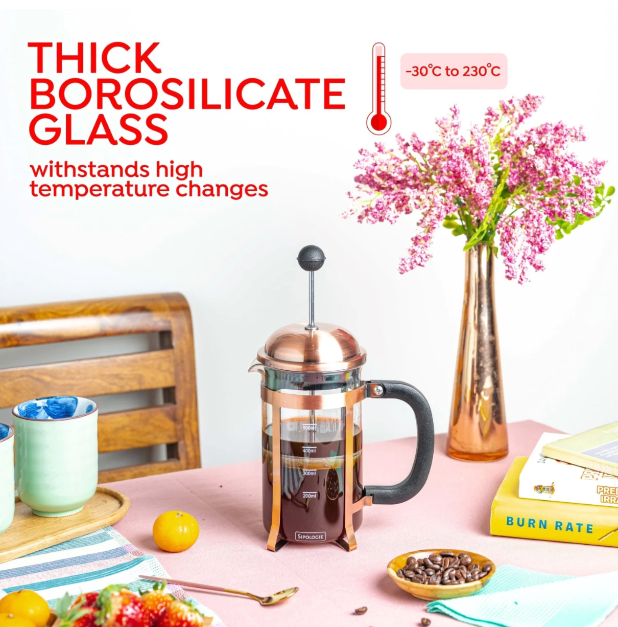 Vintage French Press Coffee Maker, Copper - 600ml (personalised)