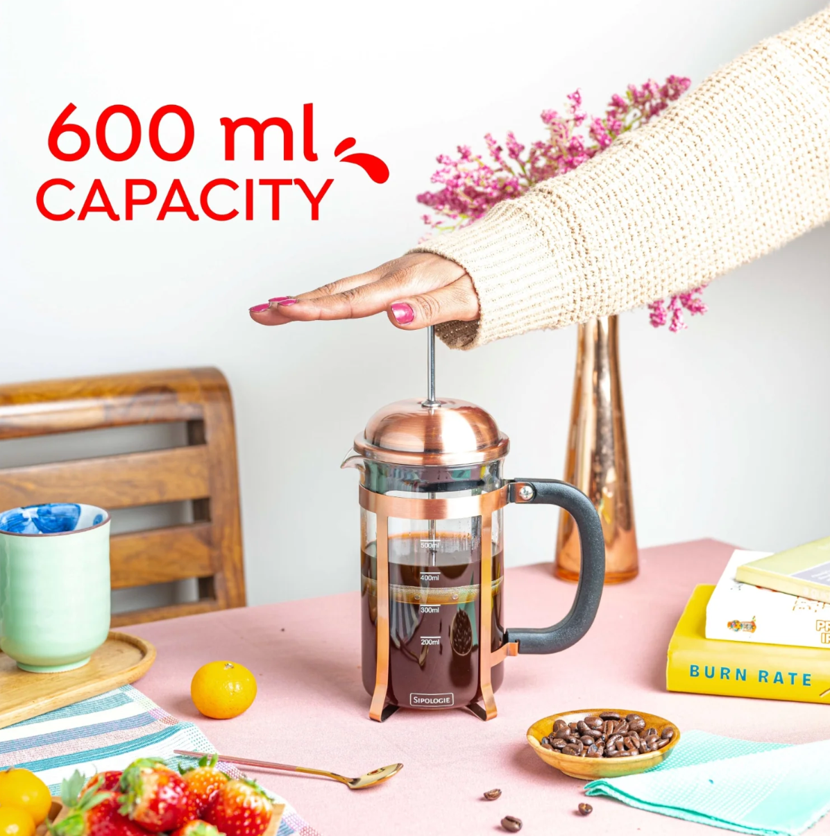 Vintage French Press Coffee Maker, Copper - 600ml (personalised)