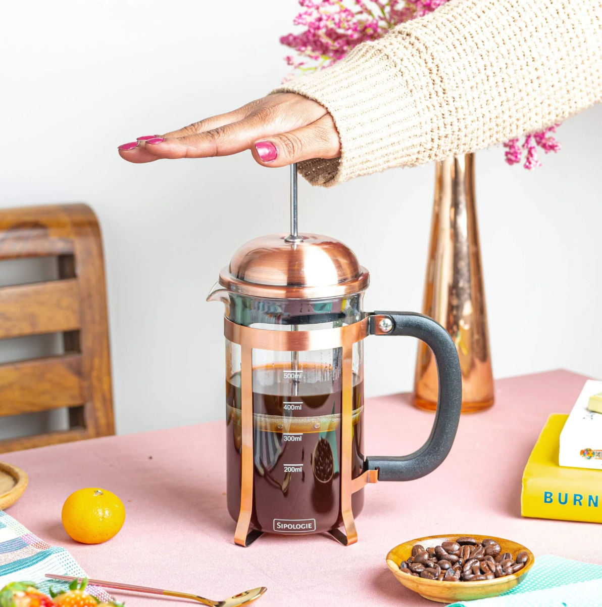 Vintage French Press Coffee Maker, Copper - 600ml (personalised)