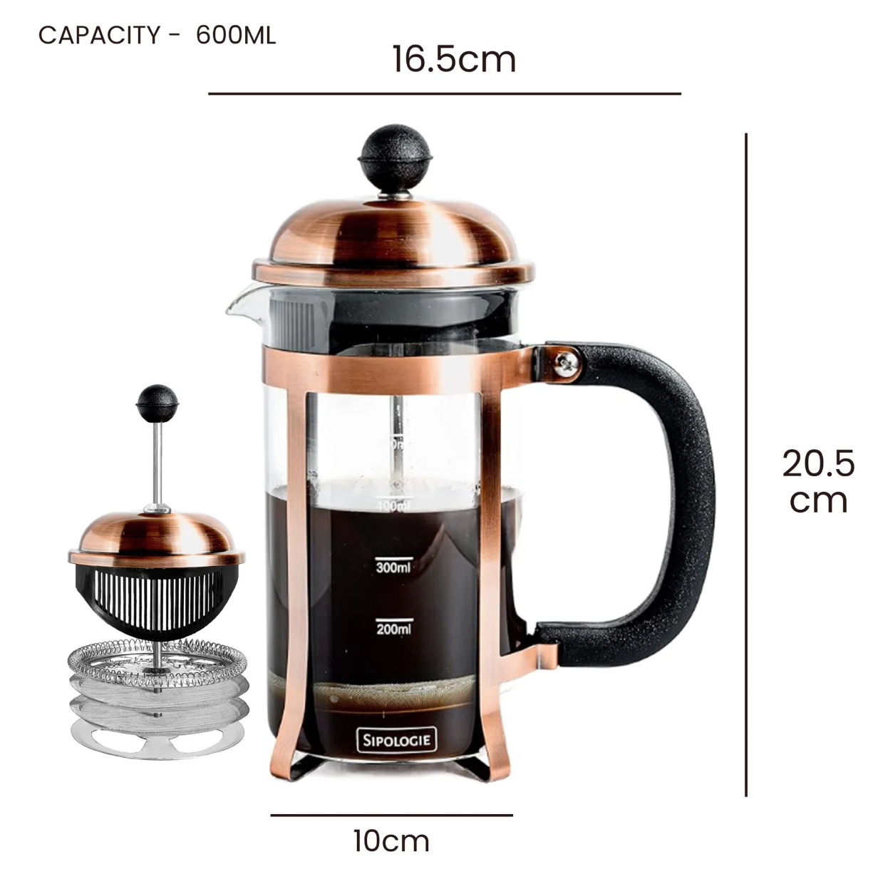 Vintage French Press Coffee Maker, Copper - 600ml (personalised)