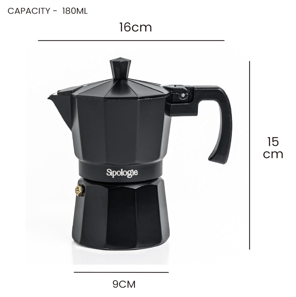 Roma Moka Pot Espresso Maker, Black (180 ml) - More Espresso