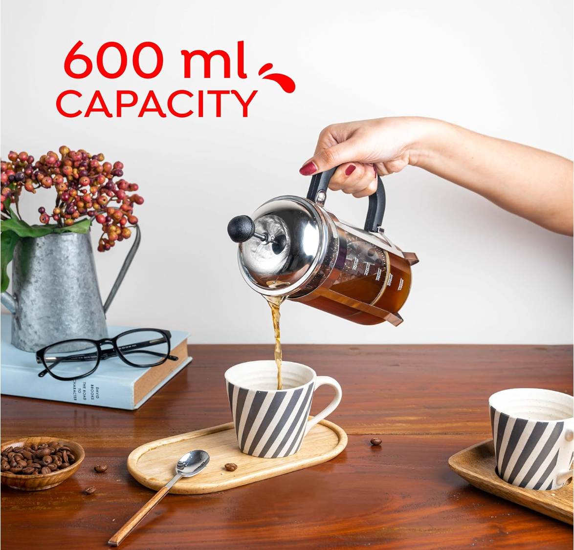 Vintage French Press Coffee Maker, Silver, 600 ml - Mood by Coffee