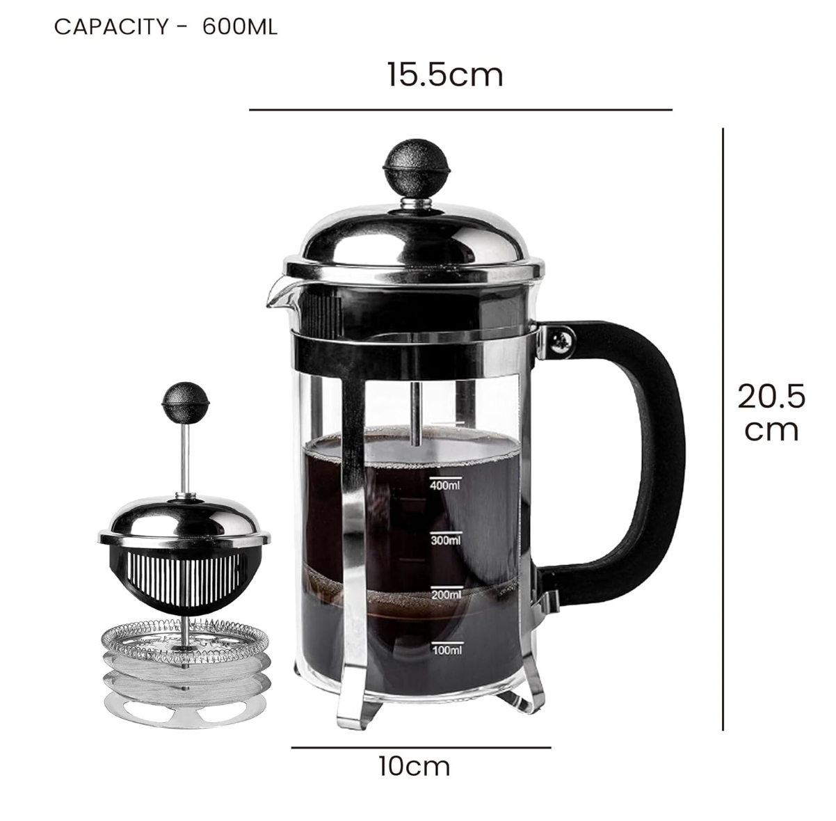 Vintage French Press Coffee Maker, Silver, 600 ml - Mood by Coffee