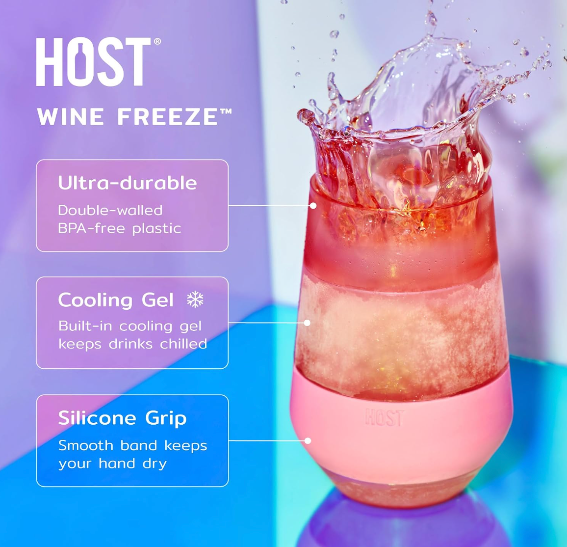 HOST Wine Freeze XL 12oz (355ml) in Tinted Multicolour, Set Of 4