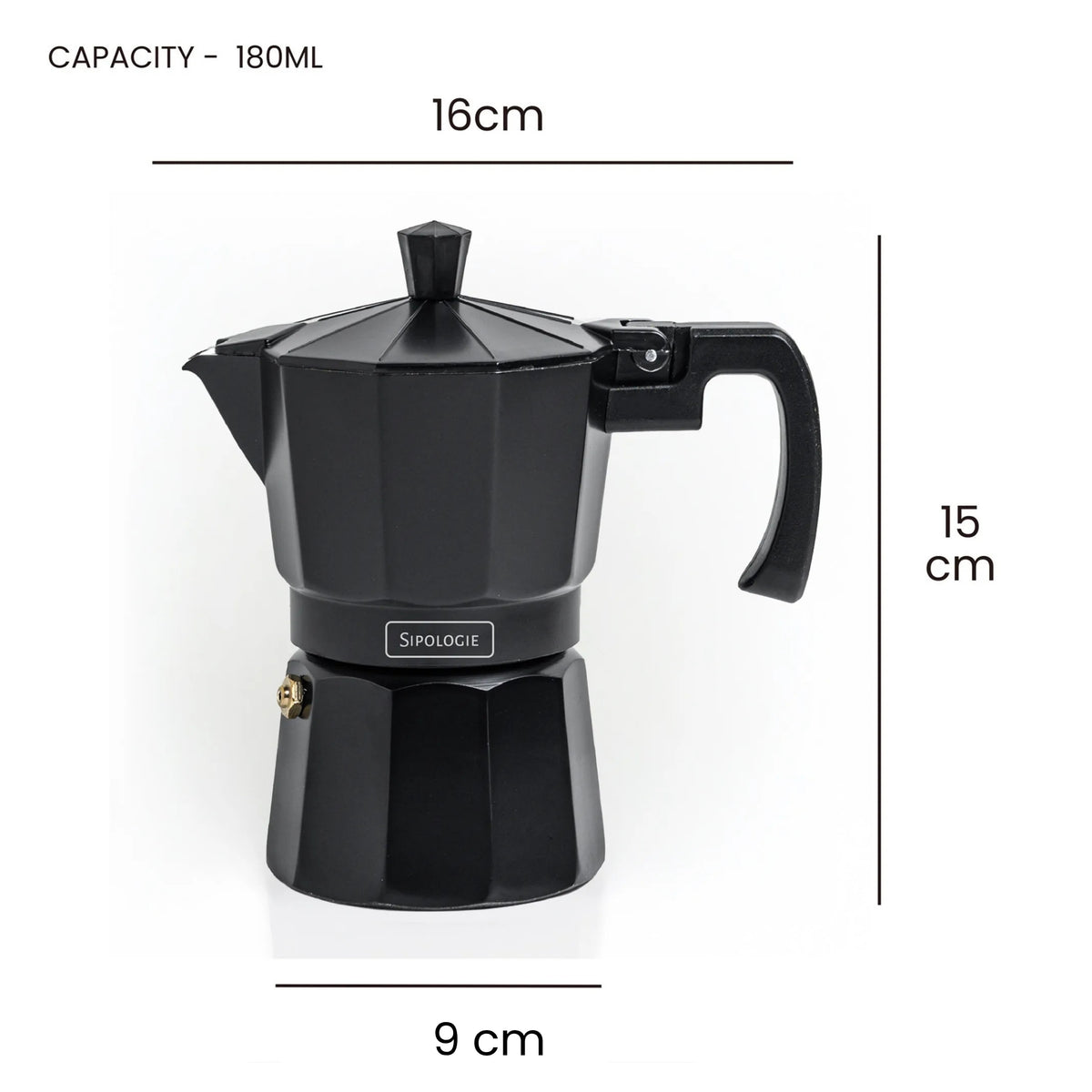 Roma Moka Pot Espresso Maker, Black - 180 ml