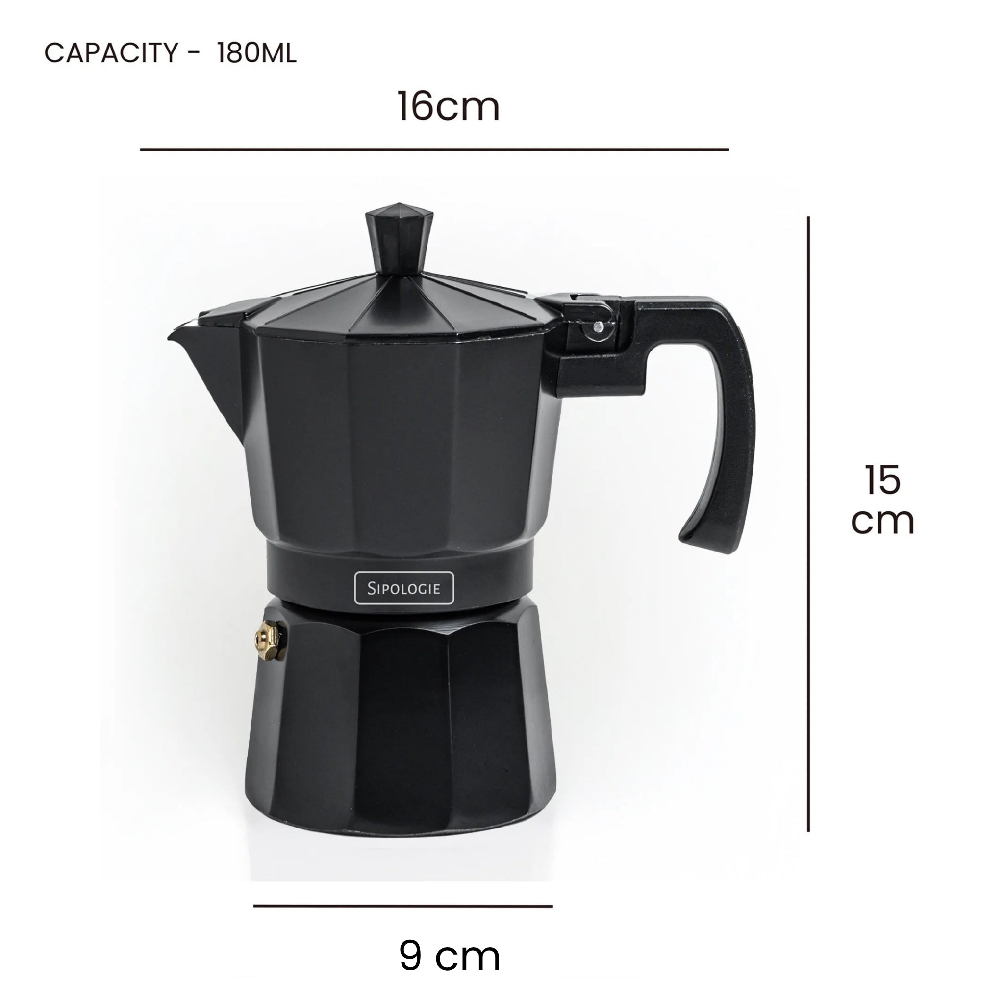 Roma Moka Pot Espresso Maker, Black - 180 ml